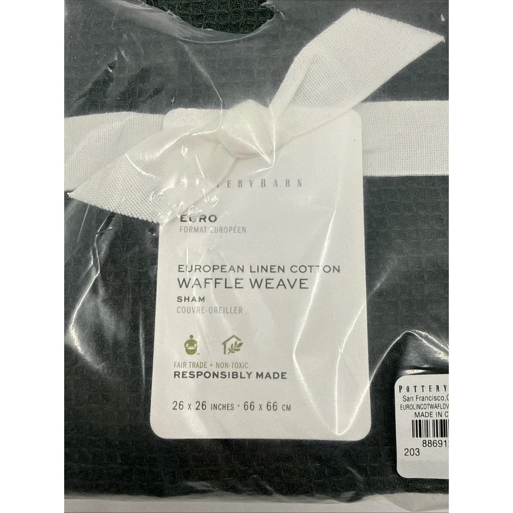 Pottery Barn Pine Euro European Linen Cotton Waffle Weave Set Of 2 Shams New